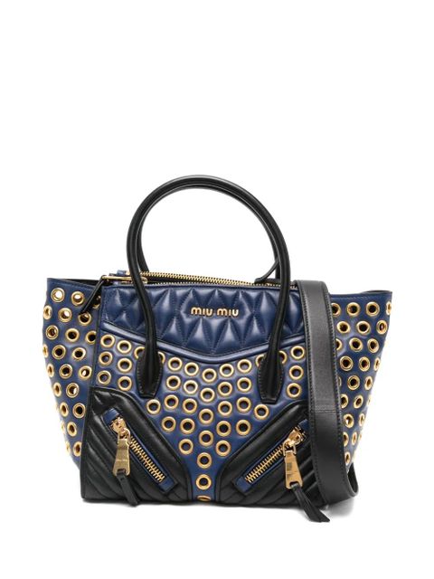 Miu Miu panelled quilted eyelet-detail tote bag - Blue - zdjęcie produktu nr 1