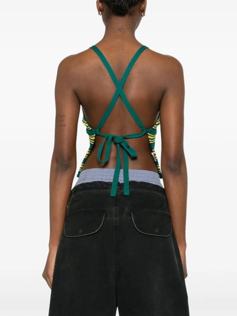 Miu Miu stripe halterneck crop tank top - Green