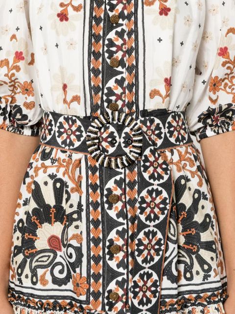 FARM Rio flower-fan-print mini dress - Brown