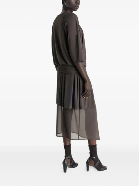 LEMAIRE draped mesh double layer dress - Brown