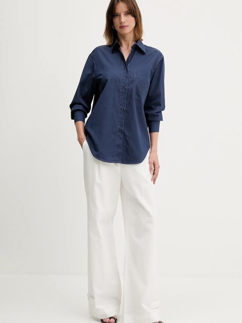 Emporio Armani koszula damska kolor granatowy regular z kołnierzykiem klasycznym EW000739 AF12432