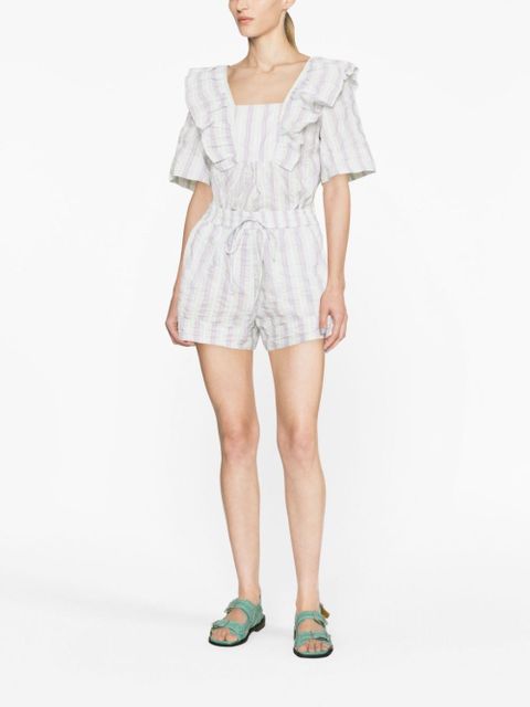 GANNI striped seersucker shorts - Green