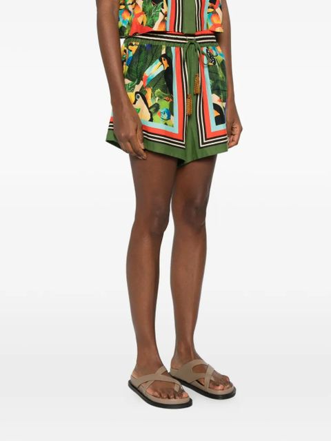 FARM Rio bird-print beaded-detail shorts - Green