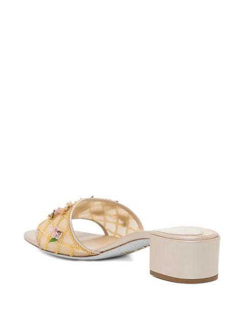 René Caovilla floral appliquéd heeled sandals - Neutrals