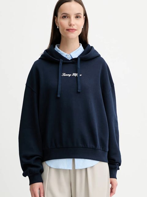 Tommy Hilfiger bluza damska kolor granatowy z kapturem z nadrukiem WW0WW47459 - zdjęcie produktu nr 1