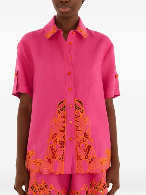 FARM Rio guipure-lace-trim short-sleeve shirt - Pink - zdjęcie produktu nr 2