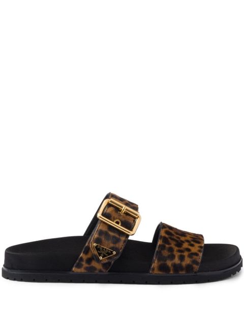 Prada triangle-logo animal-print sandals - Brown - zdjęcie produktu nr 1
