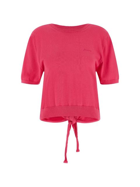 GANNI embroidered-logo back-ribbon T-shirt - Pink - zdjęcie produktu nr 1