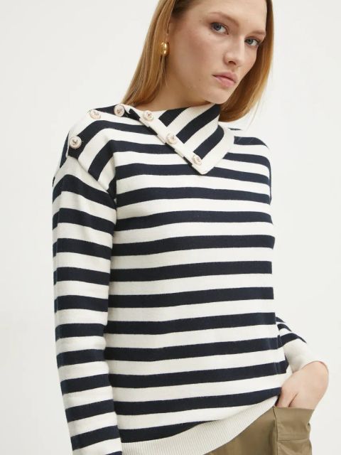 Morgan sweter MOUETTE damski kolor beżowy z półgolfem MOUETTE