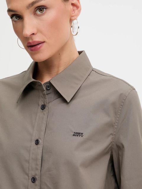 Miss Sixty koszula z domieszką jedwabiu damska kolor brązowy regular z kołnierzykiem klasycznym 6S3XJ5300B