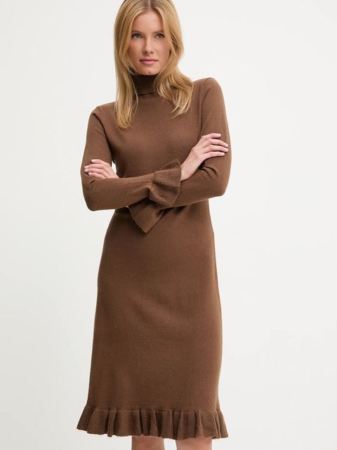 Answear.LAB sukienka z kaszmirem kolor brązowy midi prosta - zdjęcie produktu nr 2