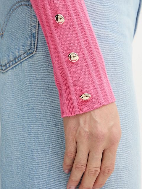 Morgan sweter damski kolor różowy lekki z półgolfem MCIELO