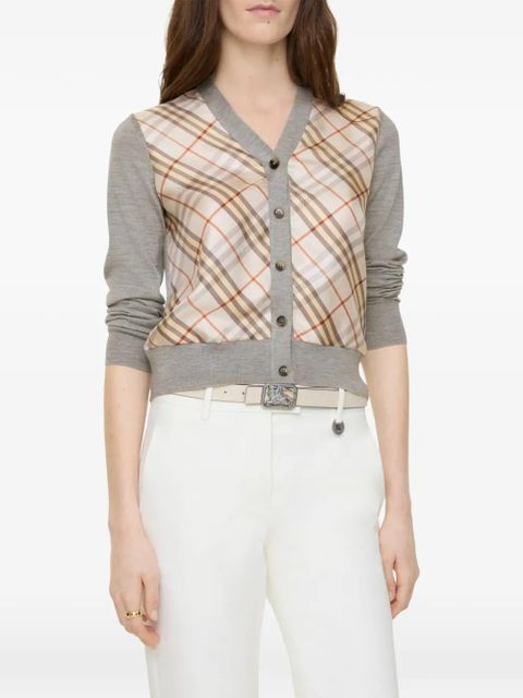 Burberry Check-panel wool silk cardigan - Grey - zdjęcie produktu nr 2