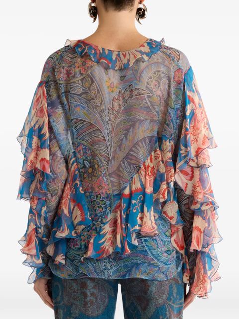 ETRO floral-detail ruffles blouse - Blue