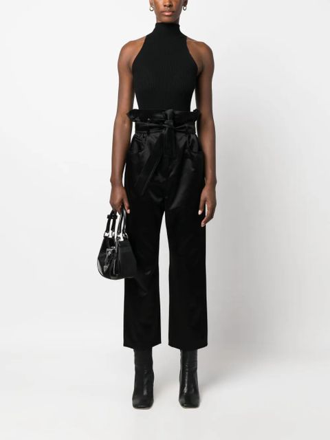 Max Mara high-waisted belted satin trousers - Black