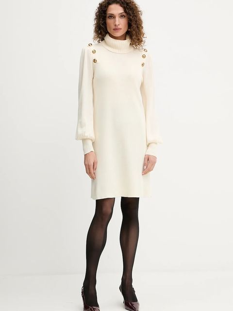 Luisa Spagnoli sukienka wełniana kolor beżowy mini prosta 100056 - zdjęcie produktu nr 1