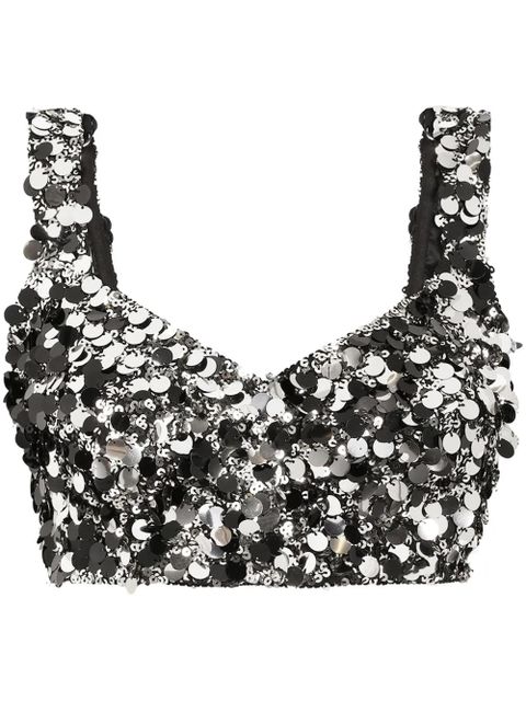Dolce & Gabbana sequin-embellished cropped top - Silver - zdjęcie produktu nr 1