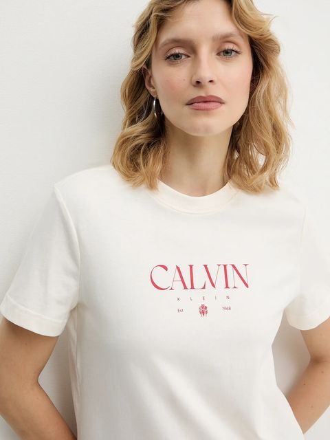 Calvin Klein Jeans t-shirt bawełniany damski kolor beżowy LV047E813G