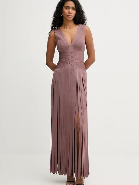 Herve Leger sukienka Harlow kolor brązowy maxi dopasowana FRI8549951