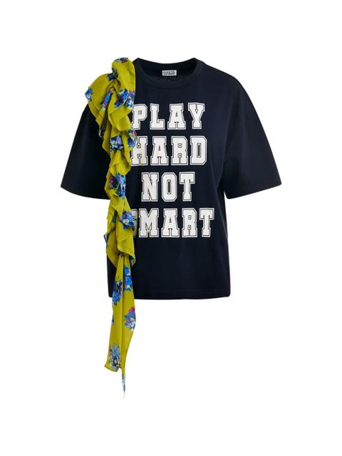 Essentiel Antwerp ruffled-trim printed T-shirt - Blue - zdjęcie produktu nr 1