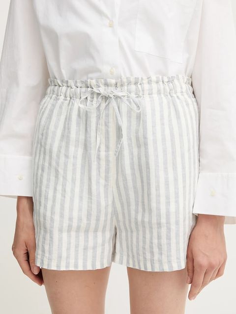 Tommy Hilfiger szorty lniane damskie kolor biały wzorzyste high waist WW0WW45773 - zdjęcie produktu nr 1