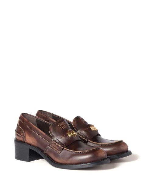 Miu Miu 50mm leather band coin loafers - Brown