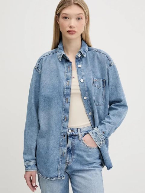Tommy Jeans koszula jeansowa damska kolor niebieski relaxed z kołnierzykiem klasycznym DW0DW20365 - zdjęcie produktu nr 1