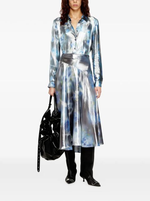 Diesel asymmetric-panel rose-motif skirt - Silver