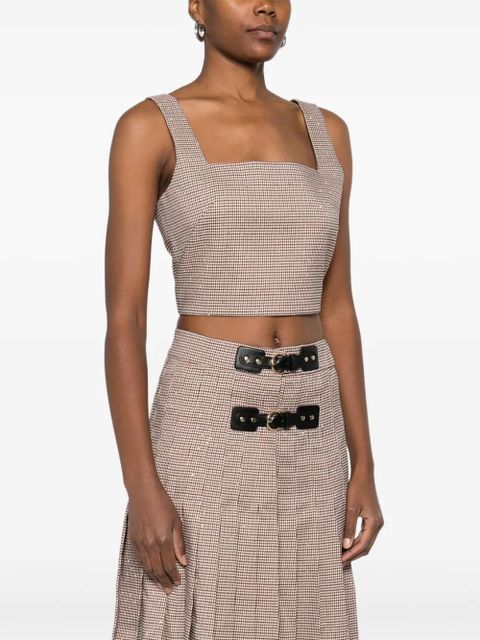 Maje check square-neck top - Brown