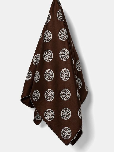 Tory Burch chusta jedwabna Medallion damska kolor brązowy wzorzysta 171200-200 - zdjęcie produktu nr 1