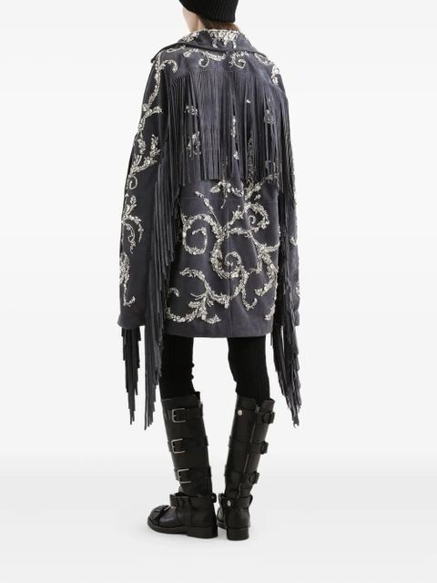 Dolce & Gabbana embellished fringe coat - Grey