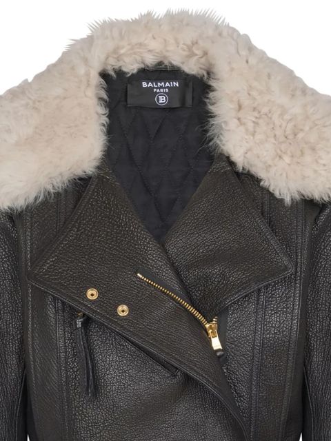 Balmain shearling-collar lambskin biker jacket - Black - zdjęcie produktu nr 2
