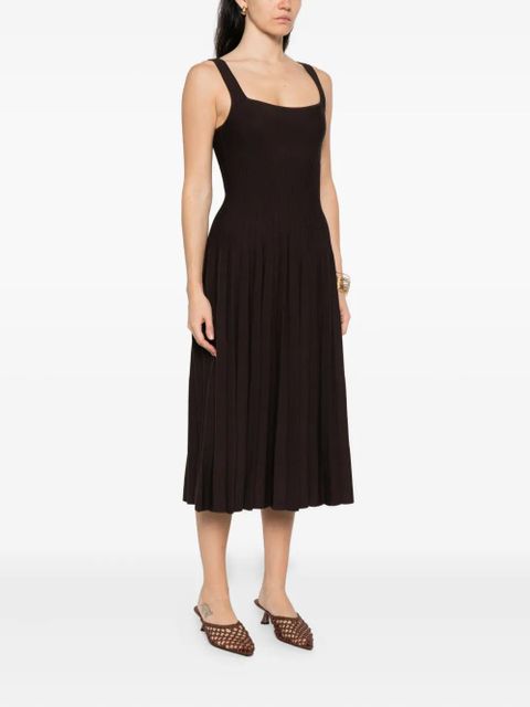 STAUD Ellison pleated-ribbed midi dress - Brown