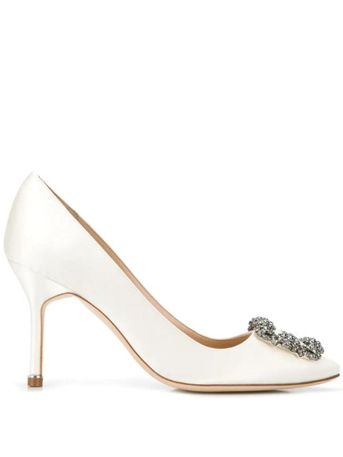Manolo Blahnik 90mm Hangisi satin pumps - Neutrals - zdjęcie produktu nr 1