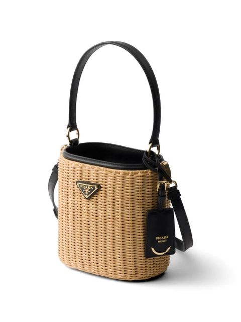 Prada wicker and leather bucket bag - Neutrals