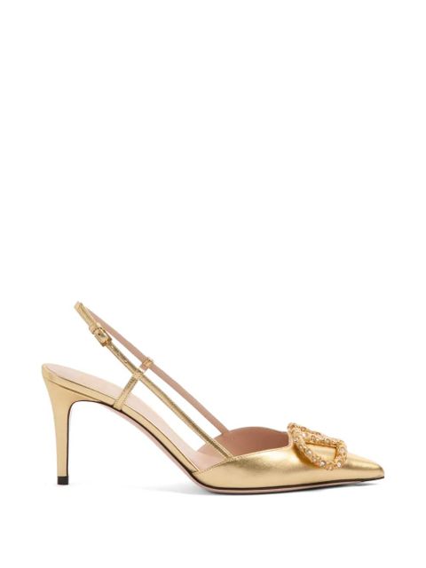 Valentino Garavani VLogo Signature slingback pumps in laminated nappa leather 80mm - Gold - zdjęcie produktu nr 2