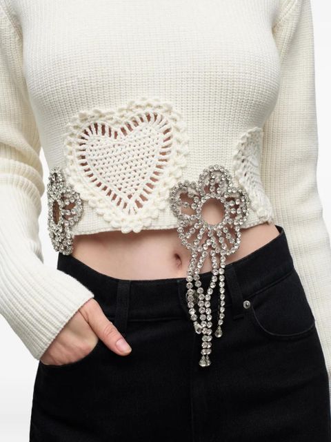AREA crystal-embellished crochet sweater - White