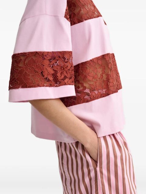 Essentiel Antwerp lace-striped T-shirt - Pink