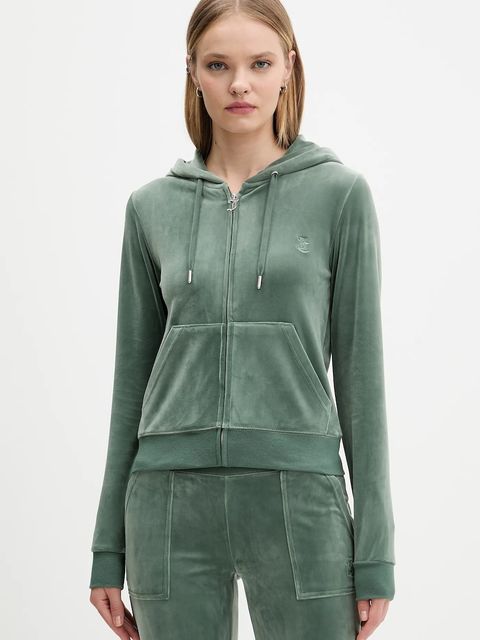 Juicy Couture bluza damska kolor zielony z kapturem gładka JCAP176 - zdjęcie produktu nr 1