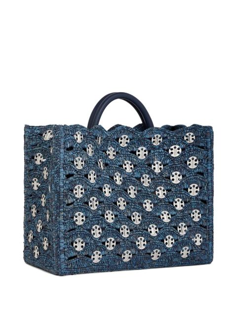 Rabanne woven raffia tote bag - Blue