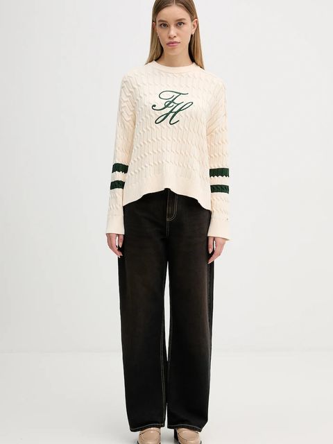 Tommy Hilfiger sweter bawełniany damski kolor beżowy WW0WW47633 - zdjęcie produktu nr 2