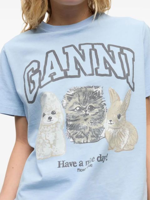 GANNI logo-print T-shirt - Blue