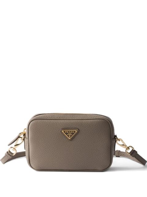 Prada mini zip triangle-logo leather shoulder bag - Grey - zdjęcie produktu nr 1