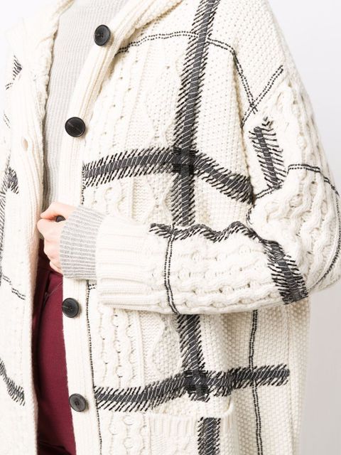 Valentino Garavani bead-embellished check-pattern hooded cardigan - White