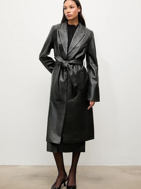 Answear.LAB płaszcz skórzany kolor czarny
