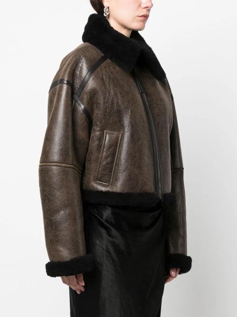 Acne Studios shearling-trim leather jacket - Brown