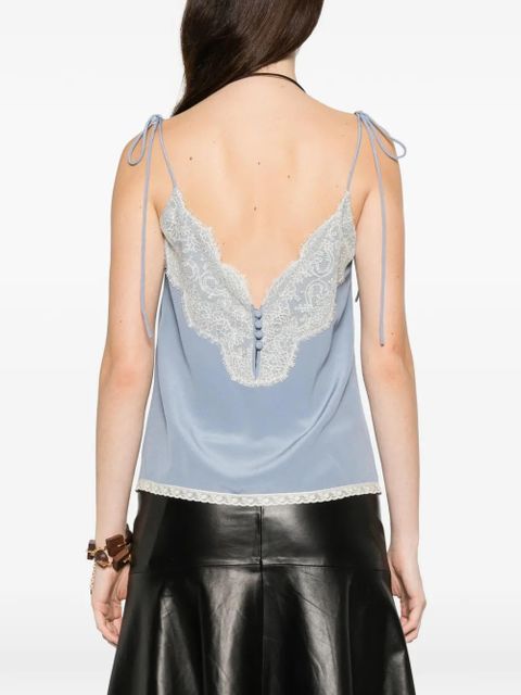 Valentino Garavani lace-trim V-neck top - Blue - zdjęcie produktu nr 2