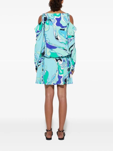 PUCCI shoulder-cut print dress - Blue