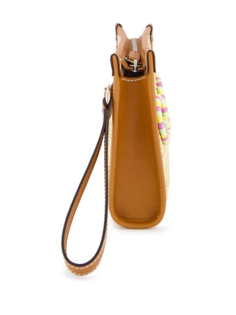 Gucci logo-plaque raffia clutch bag - Neutrals