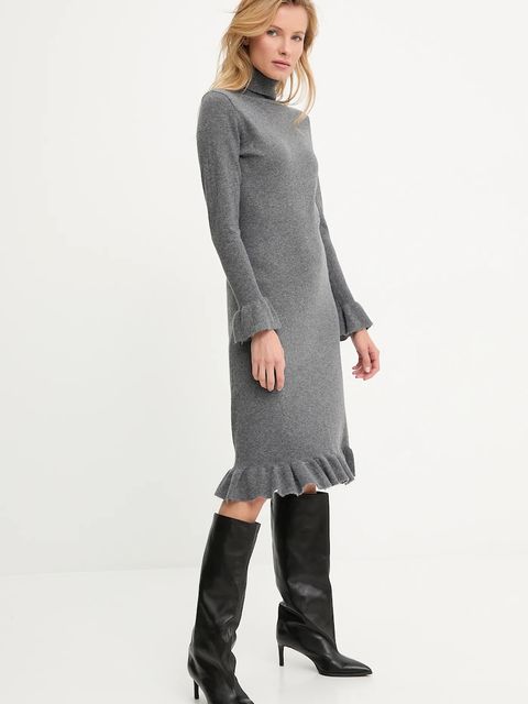 Answear.LAB sukienka z kaszmirem kolor szary midi prosta